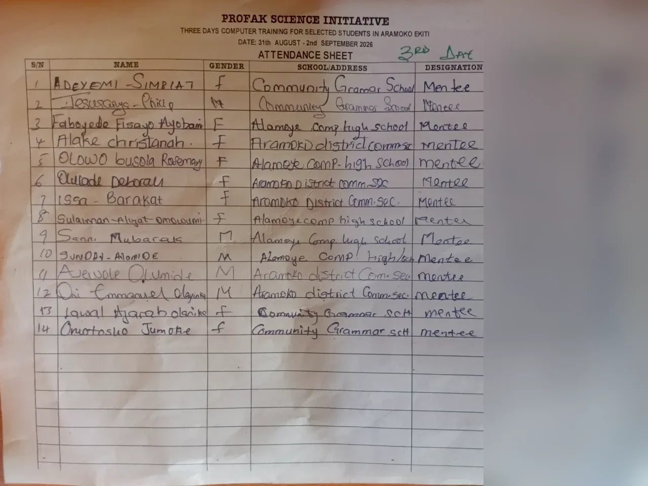 A 3day computer training in Aramoko Ekiti